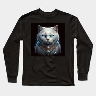 White British Shorthair Cat Art Long Sleeve T-Shirt